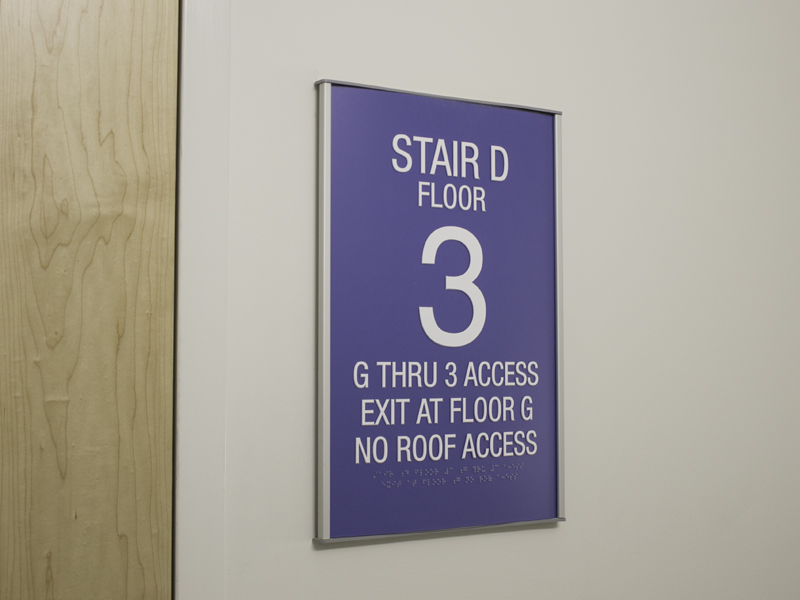 college interior wayfinding signage stairwell signage