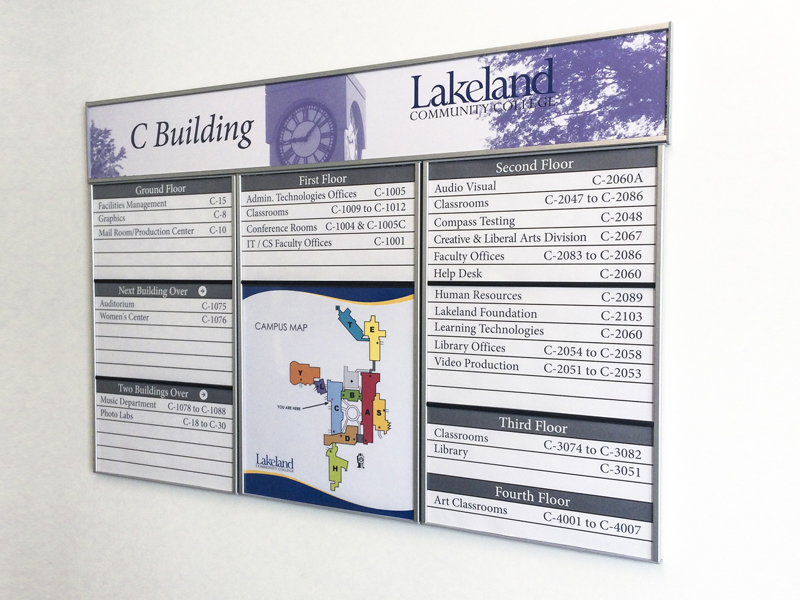 college interior wayfinding signage building directory