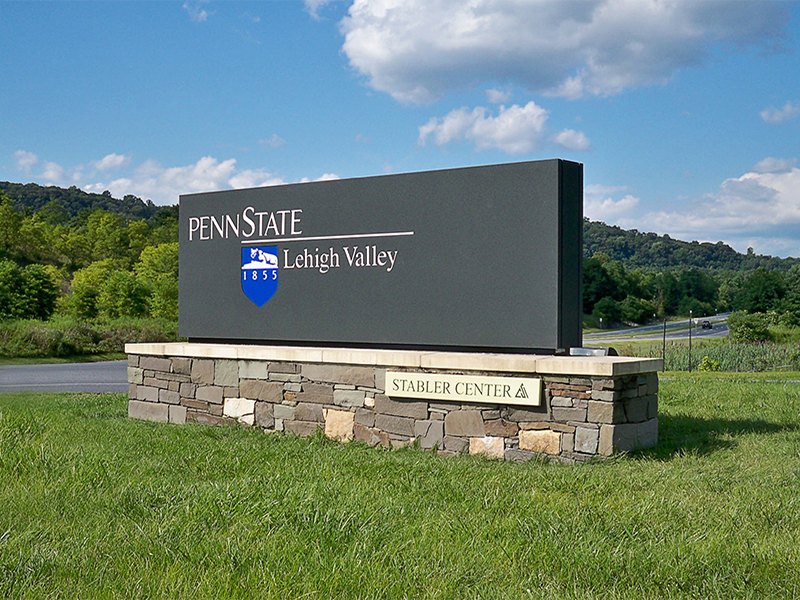 exterior university building identification wall